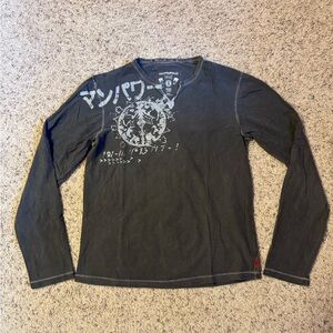 Vintage Y2K Guess Jeans Faded Grey Long Sleeve Tee Size Small